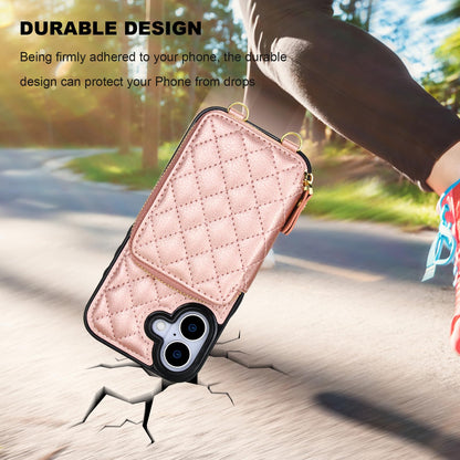 Bocasal Crossbody Wallet Case for iPhone 17, RFID Blocking PU Leather Zipper Handbag Purse Flip Cover, Kickstand Folio Case with Card Slots Holder Wrist Strap Lanyard 5G 6.3 Inch (Rose Gold)