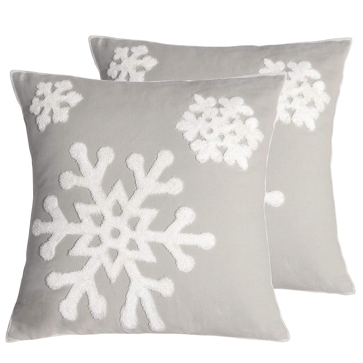 AFIRMLY 18x18,Cotton Christmas Blessing Throw Pillow Cover for Bed Sofa Cushion Car Snowflake Embroideried Pillowcases,1pair Grey
