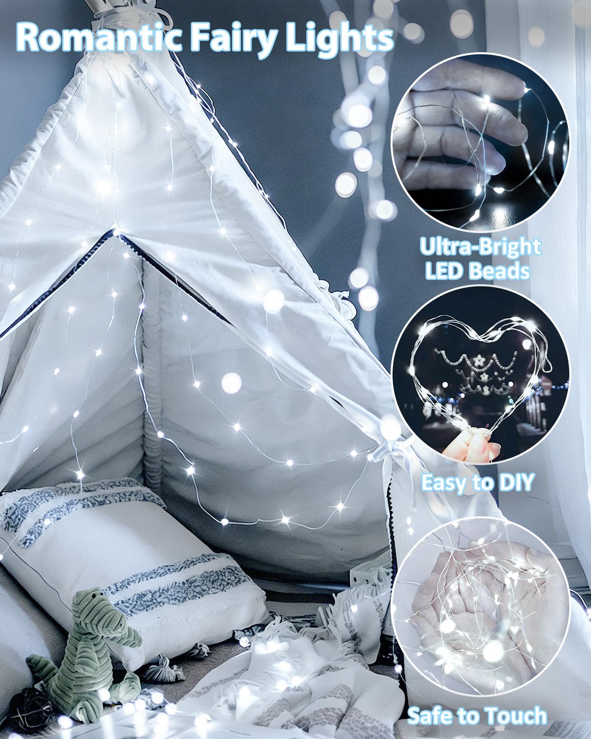 4 Pack 60 LED Fairy Lights Battery Operated with Timer, 20FT Waterproof String Lights Indoor Outdoor, Cuttable Battery Light for Home Bedroom Wedding DIY Centerpiece Christmas Decorations (Cool White)