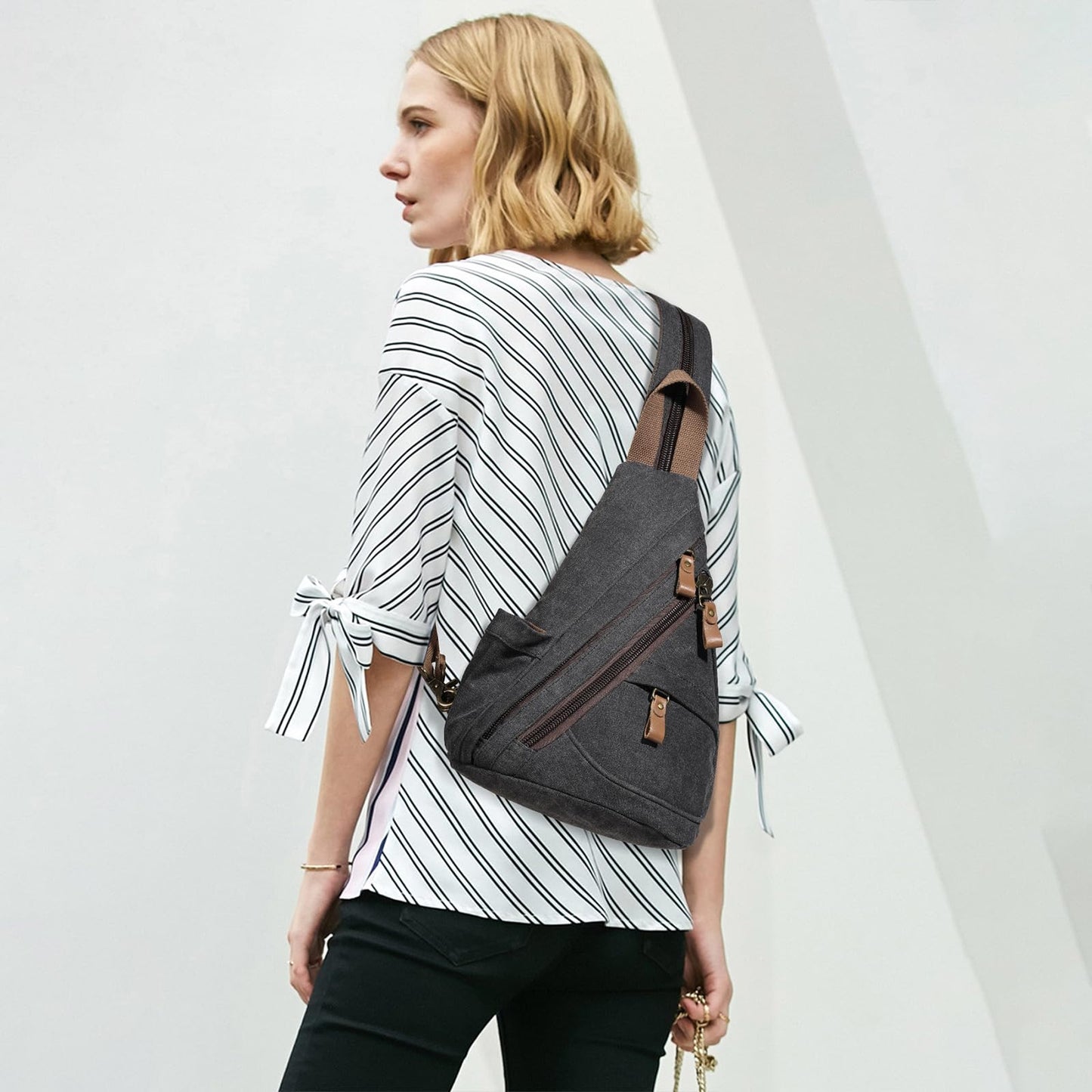 KL928 Canvas Sling Bag - Small Crossbody Backpack Shoulder Casual Daypack Rucksack for Men Women(Small Version, Black)