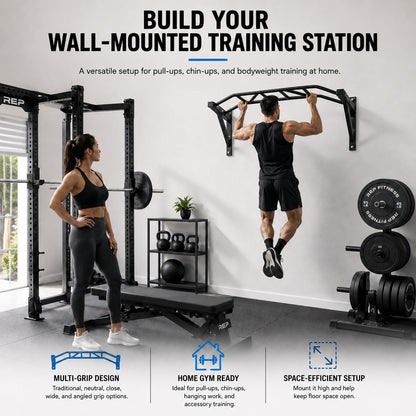 REP Fitness Heavy Duty Pull-Up Bar, Wall Mounted Multi-Grip, Home Gym Exercise Equipment for Chin Training, Garage Strength Workouts, Rings, Straps