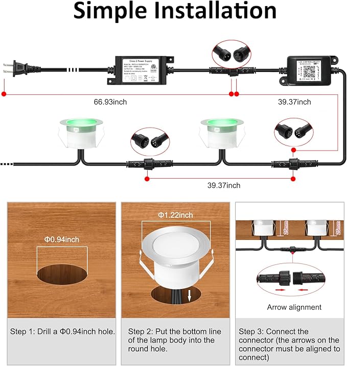 INDARUN RGB Deck Lighting φ1.22 Deck Lights Outdoor Waterproof, 12V Low Voltage Deck Lights with Remote, Smart Deck Stair Step Light Work with Google Alexa, Landscape Lighting for Floor Pathway Patio
