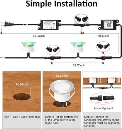 INDARUN RGB Deck Lighting φ1.22 Deck Lights Outdoor Waterproof, 12V Low Voltage Deck Lights with Remote, Smart Deck Stair Step Light Work with Google Alexa, Landscape Lighting for Floor Pathway Patio