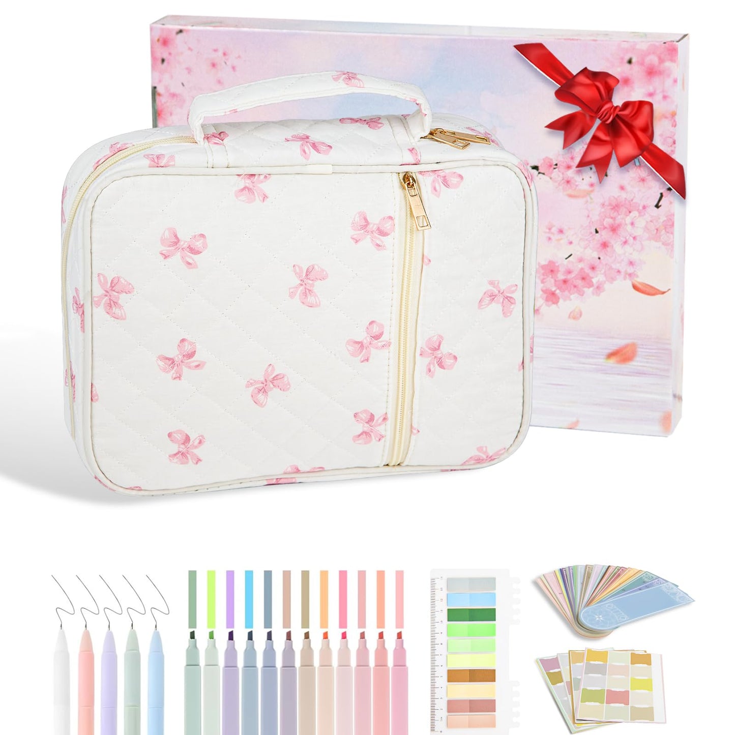 Ecehyon Bible Cover Case for Women,Large Quilted Case with Handle,Included Diverse Bible Study Supplies,Christian Gift for Women (Pink Butterfly, 11.8 * 9.6 * 2.4 in)