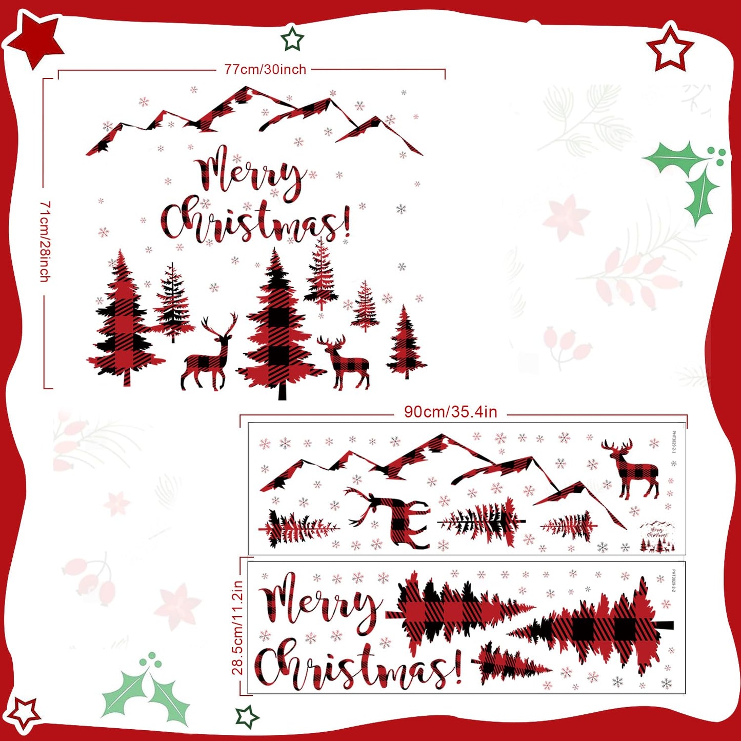 Prabahdak 3 Sheets Black Pine Tree Deer Wall Sticker Removable Snowflake Merry Christmas Wall Decal Winter Mountain Woodland Nursery Wall Stickers for Xmas Party Supplies