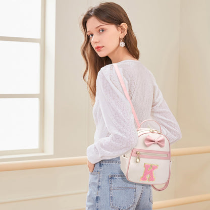 I IHAYNER Girls Initial Bowknot Small Leather Backpack Cute Mini Backpack Personalized Trendy Stuff Gifts for Women Pink-K