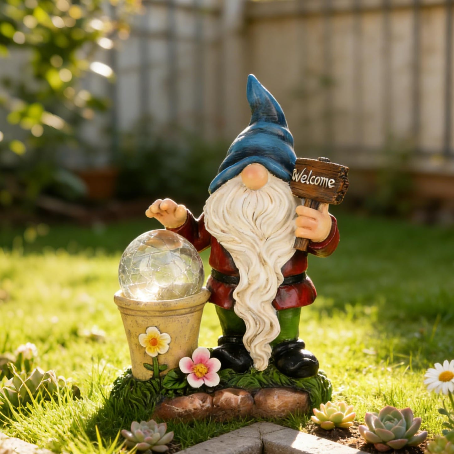 DiliComing Solar Garden Gnomes Outdoor Statues - Cute Gnome Statue with Welcome for Yard Patio Porch Lawn, Resin Gnome Figurine with Solar Light for Thanksgiving and Christmas