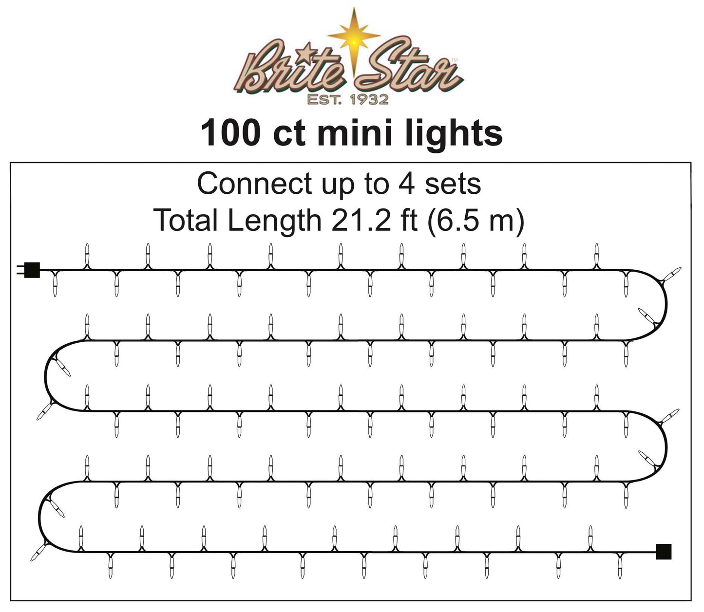 Brite Star 100 Count Mini String Christmas Lights, Clear - 22 feet Indoor/Outdoor Christmas Tree Lights with White Wire