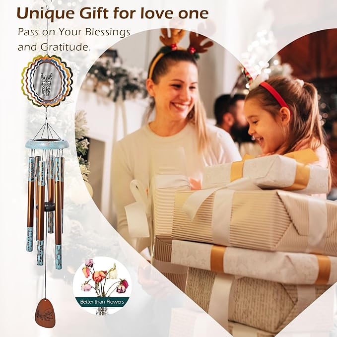 Wind Chimes for Outside with 3D Animations Butterfly Wind Spinner,37" Memorial Wind Chimes Outdoor Garden Decor,Butterfly Gift for Women Mom Grandma Wife,Patio Decorations,Garden Ornaments