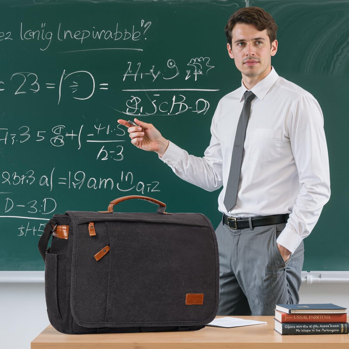 ESTARER Messenger Bag 17.3 Inch, Mens Computer Bag for Teacher/College/Work/Travel, Water-resistant Canvas Laptop Bag Satchel Briefcase, Dark Grey