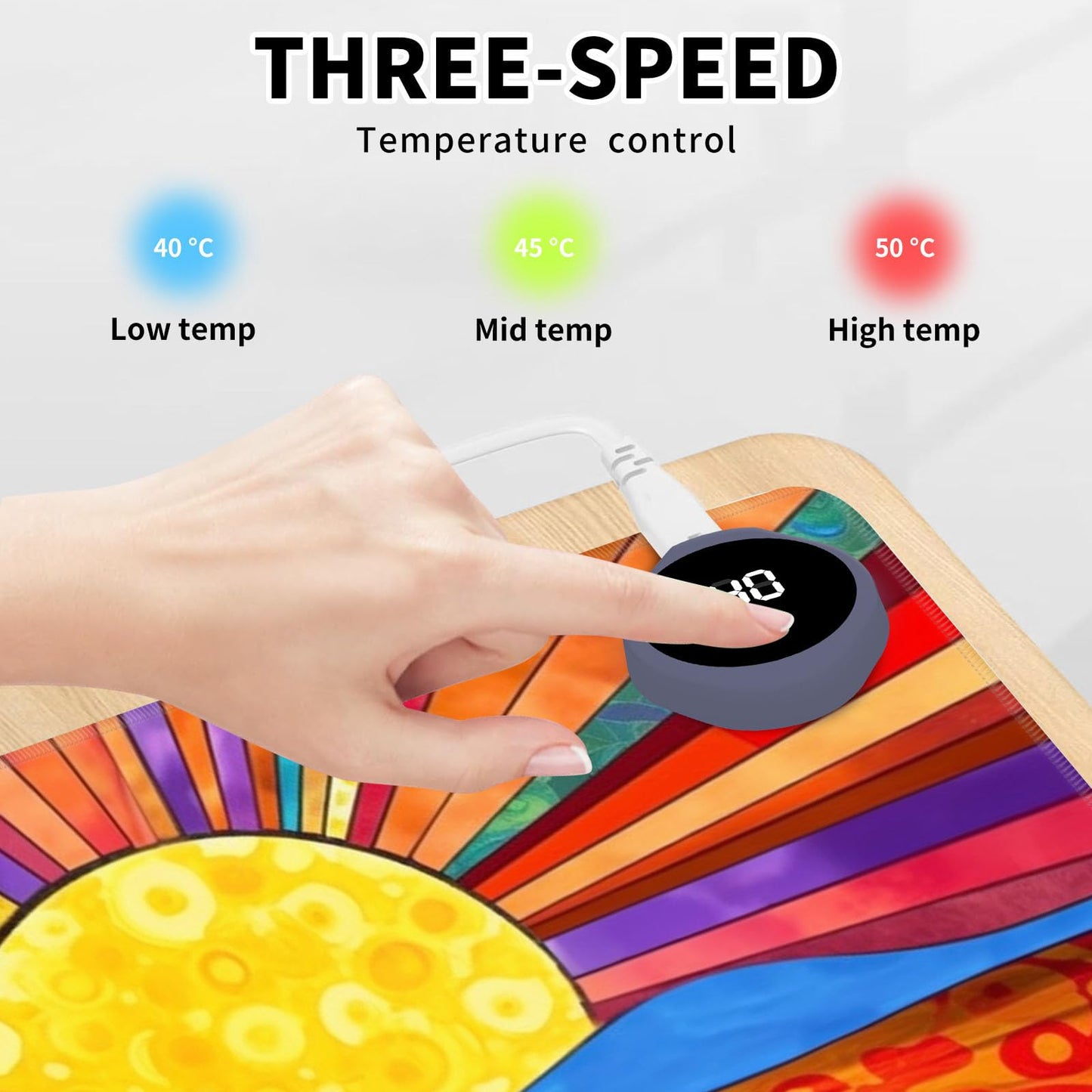 Heated Mouse Pad Hand Warmer, Warm Desk Pad Mousepad Desk Mat with 3 Levels Heating and 3 Hours Auto Shut Down 31.5 x 13 inch PU Leather Warmer Keyboard Mat for Gaming Laptop Office Home, A Art Sun
