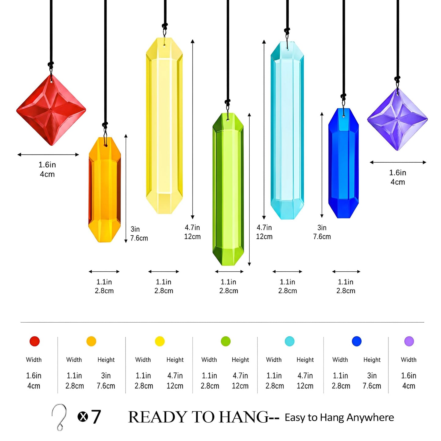 HDCRYSTALGIFTS 7Pieces Rainbow Prisms Crystals Suncatcher for Window Hanging Chakra Sun Catcher with Crystals Home Indoor Outdoor Garden Christmas Day Party Wedding Decoration Gift