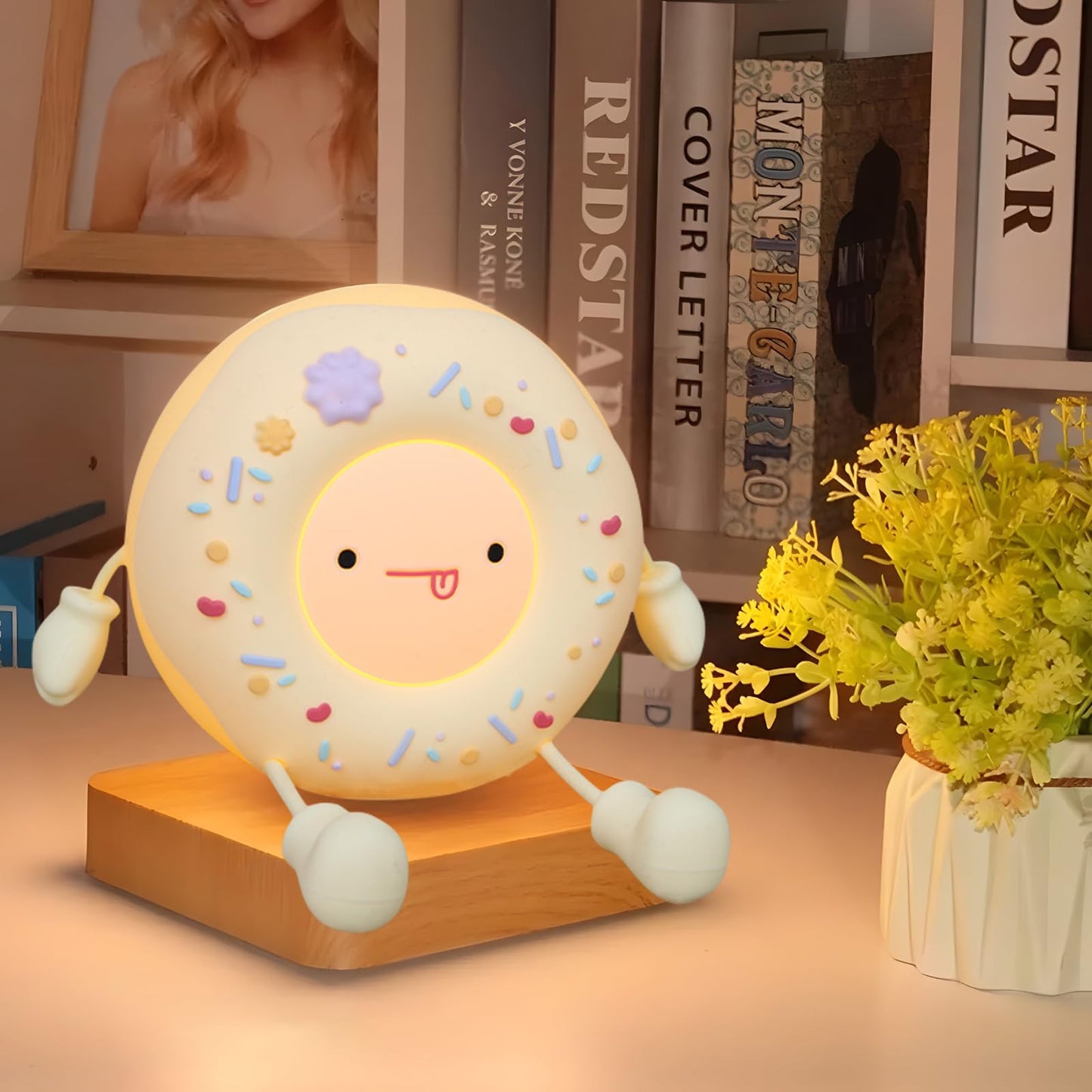 HPYDIY Cute Donut Lamp - Donut Dessert Night Light, Silicone Kids Night Light, Rechargeable Adjustable, Contact Switch and Room Decor Gift（White）