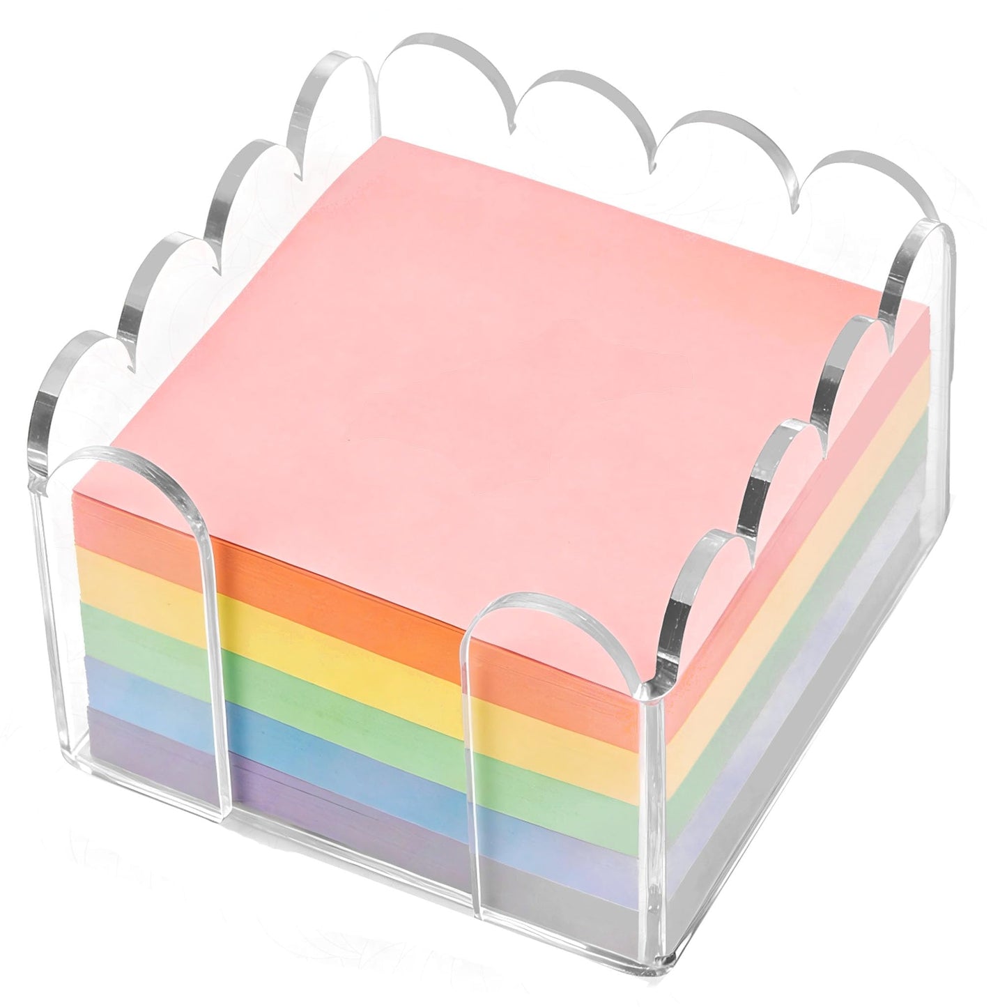 3x3 Inch Scalloped Acrylic Sticky Note Holder, Clear Cute Post It Note Dispenser, Notepad Holder with Wave Design, Thick Acrylic Desk Organizer for Office, Home, Dorm, Classroom