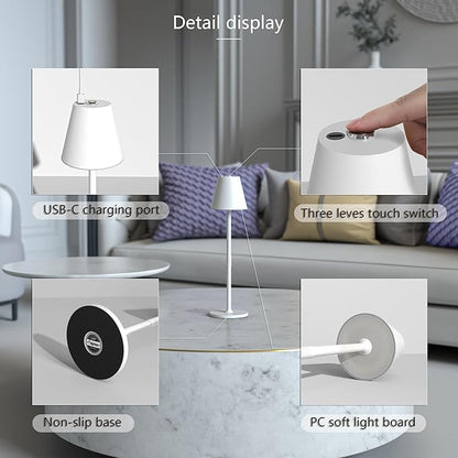 LED CordlessTable Lamp,4000mAh Rechargeable Battery Desk lamp,3 Level Brightness Beside Night Light, Minimalist Design, for Couple Dinner/Coffee Table/Restaurant/Bedroom(White 4PACK)