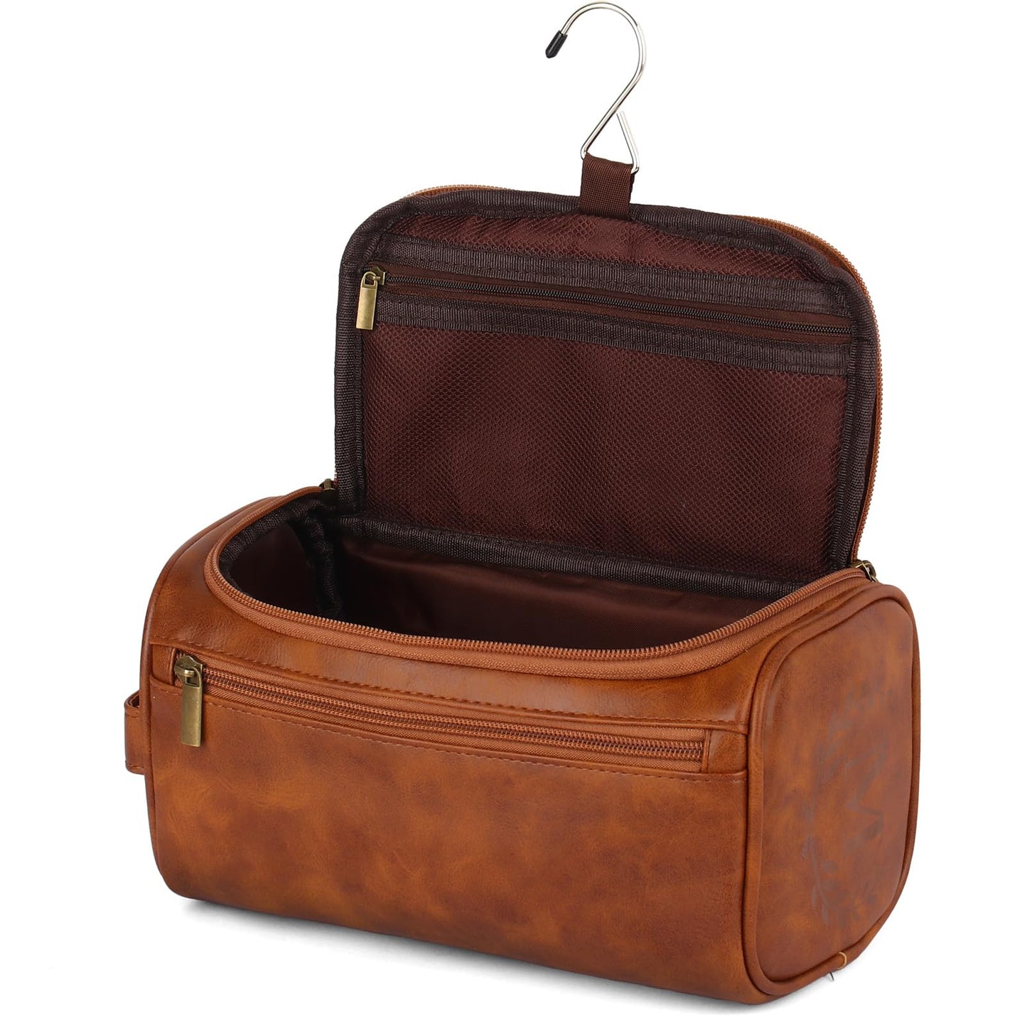 OXYEFEI Personalized Toiletry Bag for Men,Personalized Gifts for Men,Engraved Initial PU Leather Mens Toiletry Travel Shaving Travel Essentials Toiletries Bag for Him Birthday (J, Light Brown)
