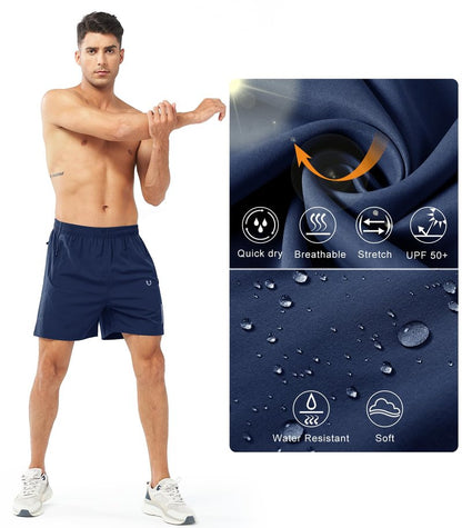 NORTHYARD Men's Athletic Running Shorts Gym Workout 7"/9"/5" Quick Dry Lightweight Sports Basketball Tennis 3 Zipper Pockets DARKBLUE-5inch L