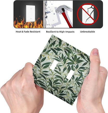 Sage Eucalyptus Leaves Foliage Light Switch Covers Double Toggle 2 Gang Wall Plate Dual Decorative Switchplate Electrical Faceplate for Farmhouse Decor