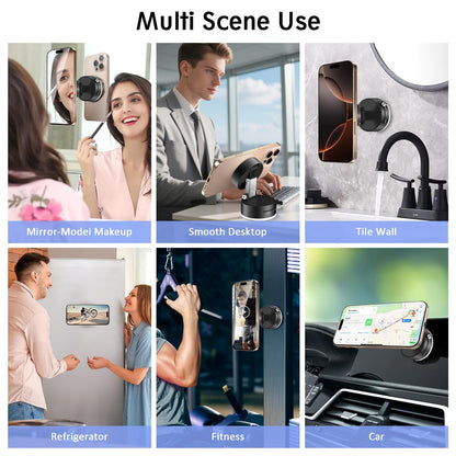 Vacuum Magnetic Car Phone Holder,360° Magnetic Suction Cup Phone Mount,Foldable Strong Magnetic Cell Phone Holder Stand for Car/Gym/Mirror/Kitchen/Smooth Surface,for Mag Safe for All Smartphones