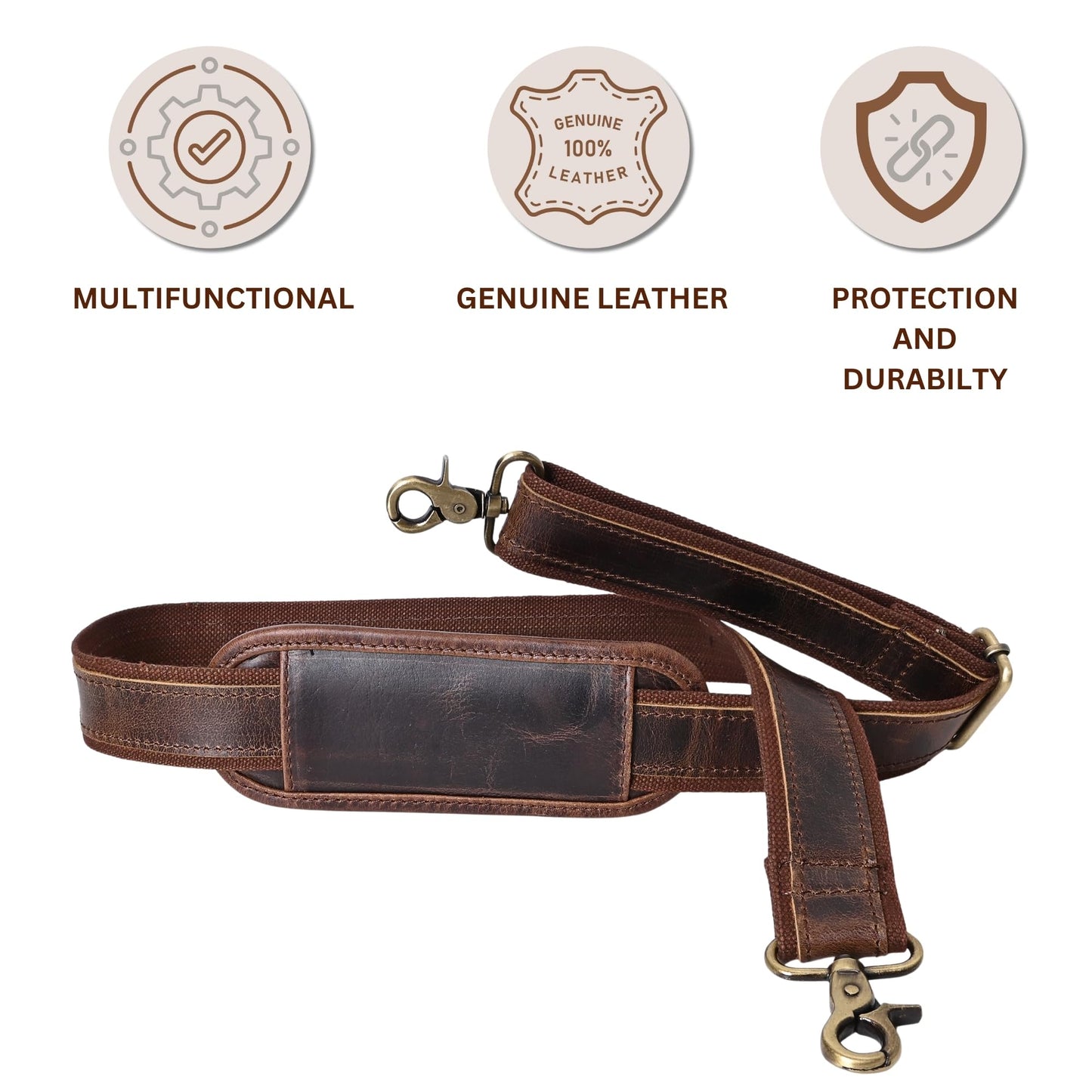 Autentico Premium Tan Leather Travel Bag Strap Adjustable Replacement Shoulder Strap Extra Wide Padded Design for Weekenders, Carry-Ons, Duffels Genuine Leather Comfort (Dark Brown)