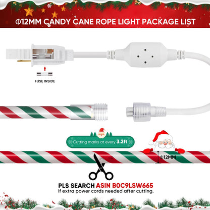 Shine Decor LED Rope Light, 50ft Cool White Red Green, IP65 Waterproof, 4°F Cold Resistant, Model 061cd6ea-2a73-4bd9-a585