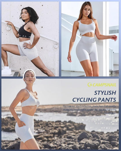 CAMPSNAIL Biker Shorts for Women - High Waisted Spandex Gym Shorts with Pockets | 3"/5"/8" Tummy Control for Yoga & Running