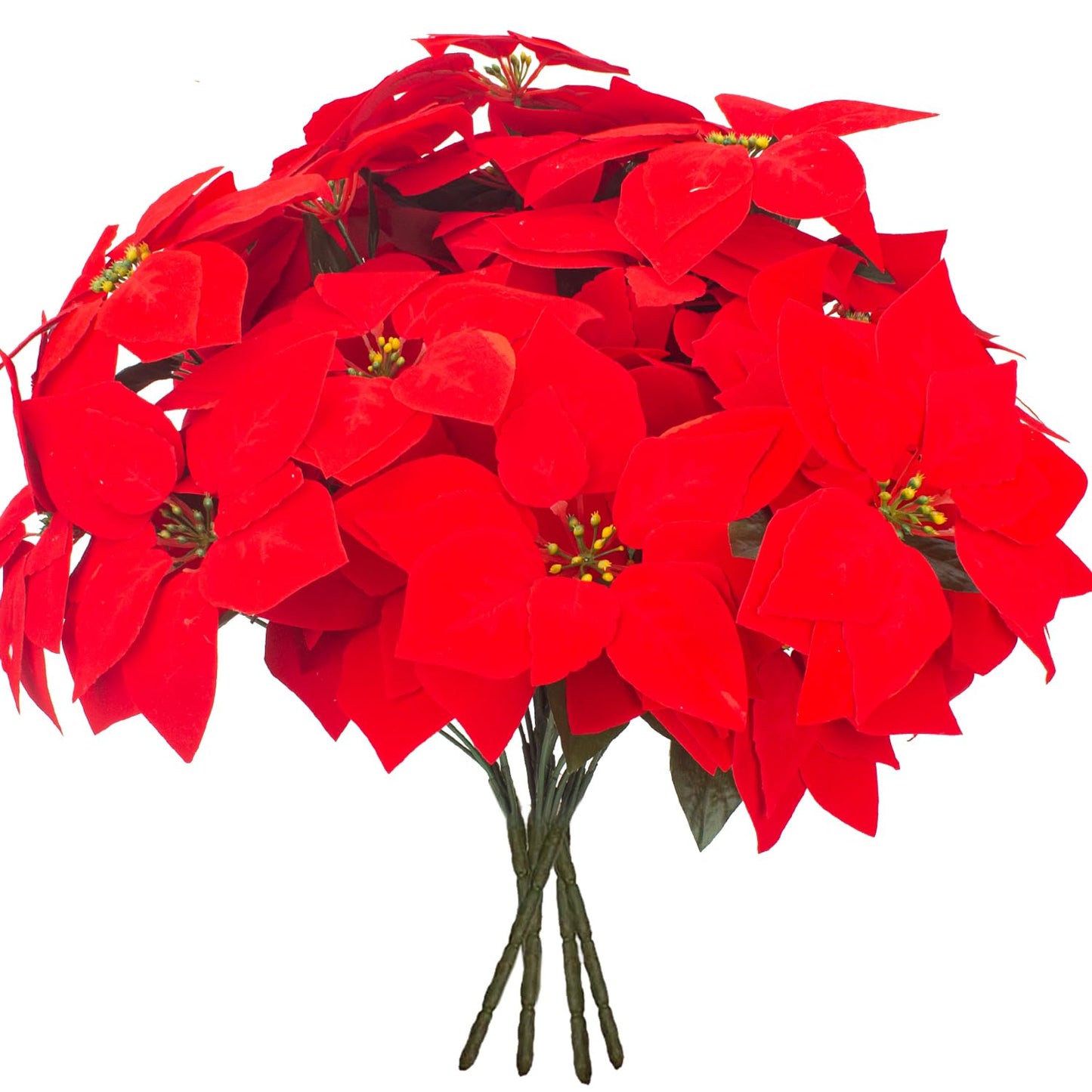 Grunyia 5 Artificial Poinsettia Flowers Bouquet Christmas 7 Heads 19.6”Faux Red Poinsettia Bush Fake Flowers for Home Porch Xmas Tree Garden Indoor Outdoor Office Christmas Decorations