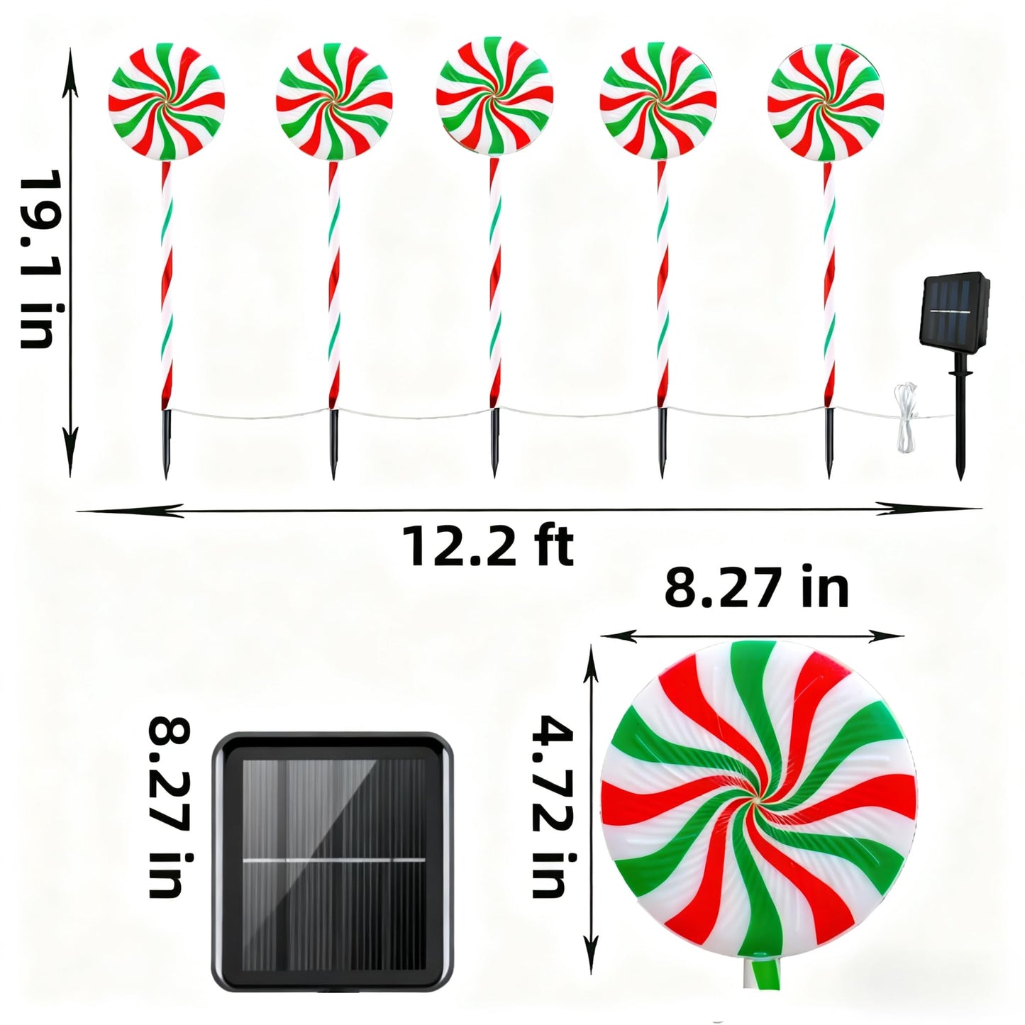 NAHIYELAS Christmas Solar Lollipop Pathway Lights 5 Pack Outdoor Candy Cane Stake Light with Bow Waterproof Walkway Xmas Outsides Garden Yard Lighting Landscape Decorative Decoration
