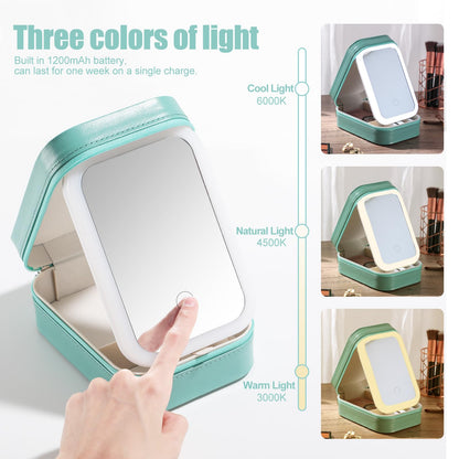BS-MALL Travel Cosmetic Mirror Case LED Makeup Mirror Storage Case for Eyelash station Brushes Cosmetic Tools Pink On-the-go Makeup Needs (White)