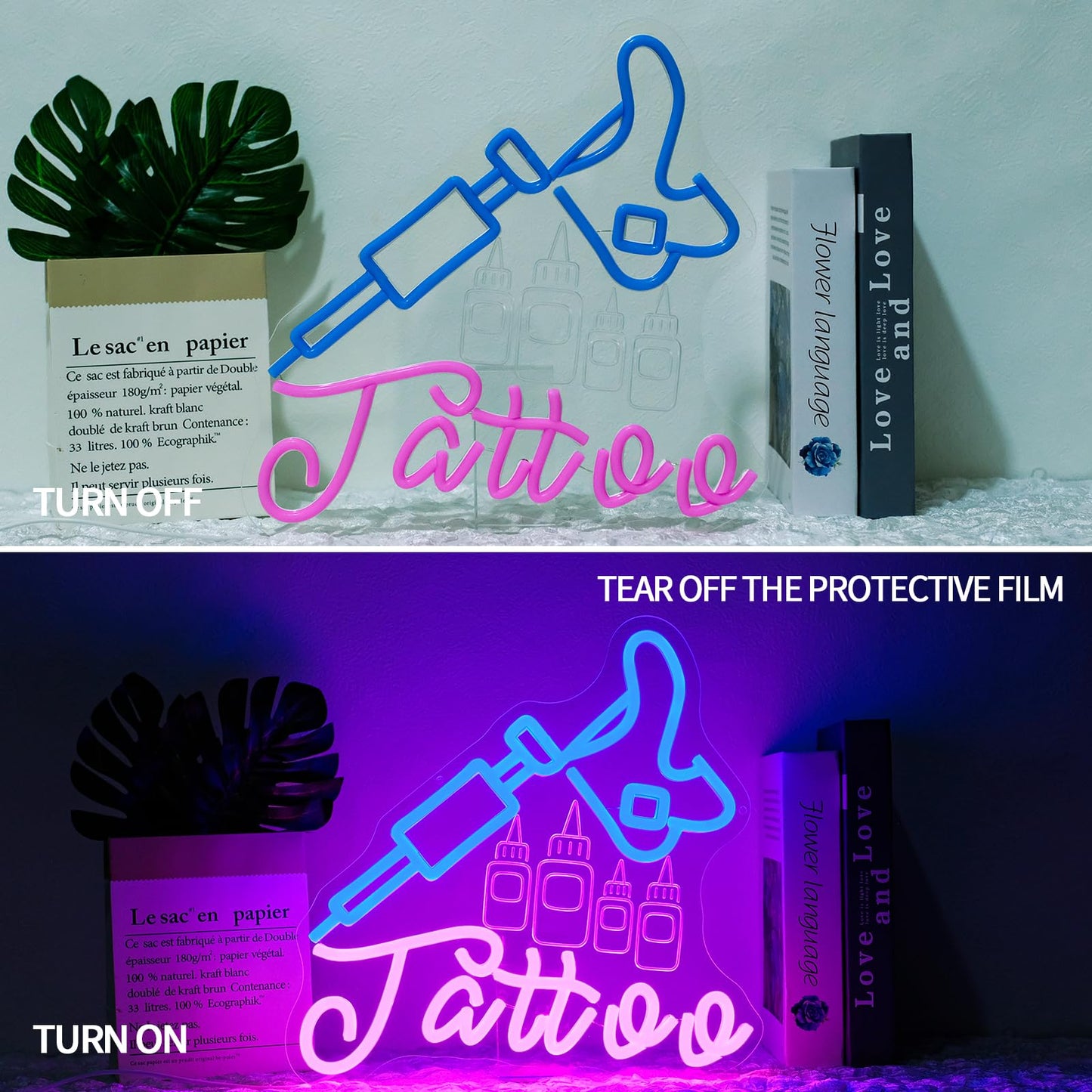 Runalosa Tattoo Neon Sign for Business Dimmable Blue Pink Girl Neon Light Sign Letters Led Signs for Wall Decor Man Cave Beauty Salon Shop Plaque Tattoo Studio Decoration 13.5" x 12.4"
