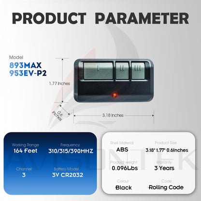 Avisontek 2-Pack for Chamberlain 953EV-P2 953ESTD Universal Garage Door Opener Remote, FCC Certified 3-Year Warranty