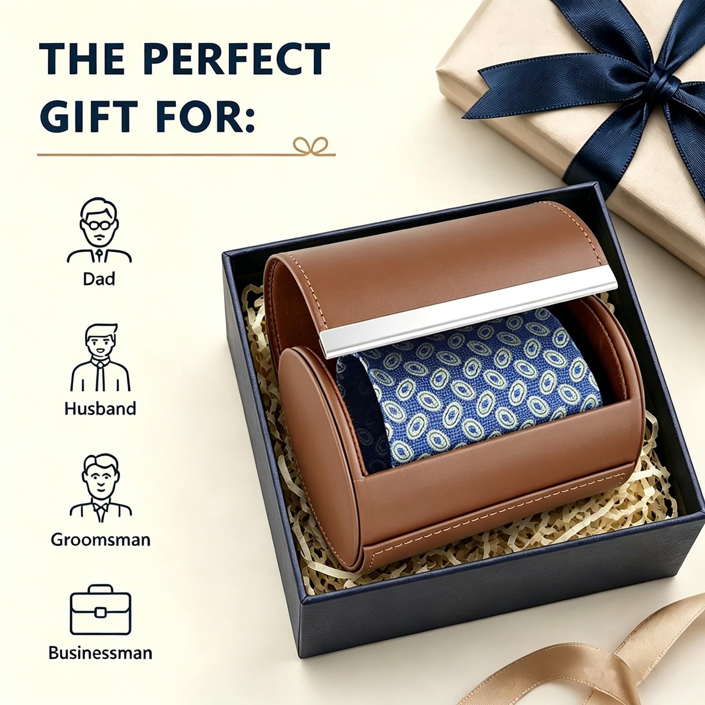 YY YEARCHY Men's Necktie Travel Case, Tie Anti-Wrinkle Organizer Box - Formal Cylinder Shape (Brown)
