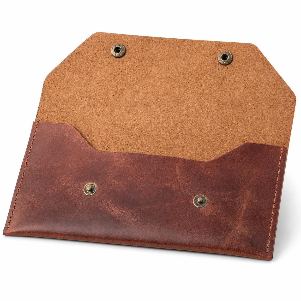 ZEMARS Genuine Leather Cash Envelope Wallet, Two Snap Money Pouch for Men and Women, Reusable Budget Envelope Wallet, Slim Organizer for Cash, Cards, Receipts, Checks and Keys (Cognac)
