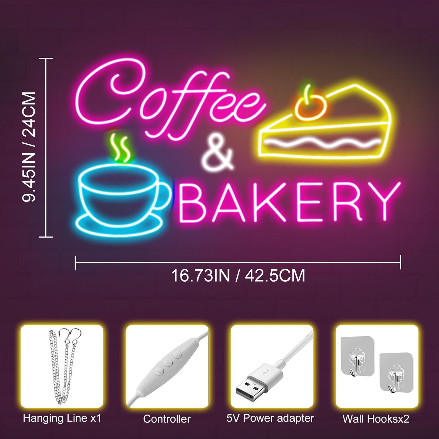 Coffee & Bakery Neon Sign, Open Cake Bakery And Coffee Shop Neon Light,Cake Bakery Wall Decor for family party birthday, kitchen coffee bar dhop restaurant hotel decoration weddings & retail decor