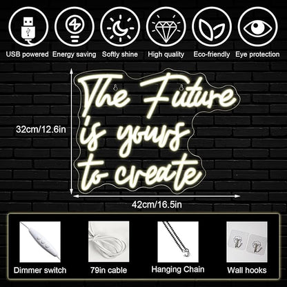 Horseneon The Future is Yours to Create Neon Led Sign, Letters Neon Signs for Wall Decor, Warm White Neon Light Sign with USB Powered for Bedroom, Windows, Living Room, Office, Children's Room