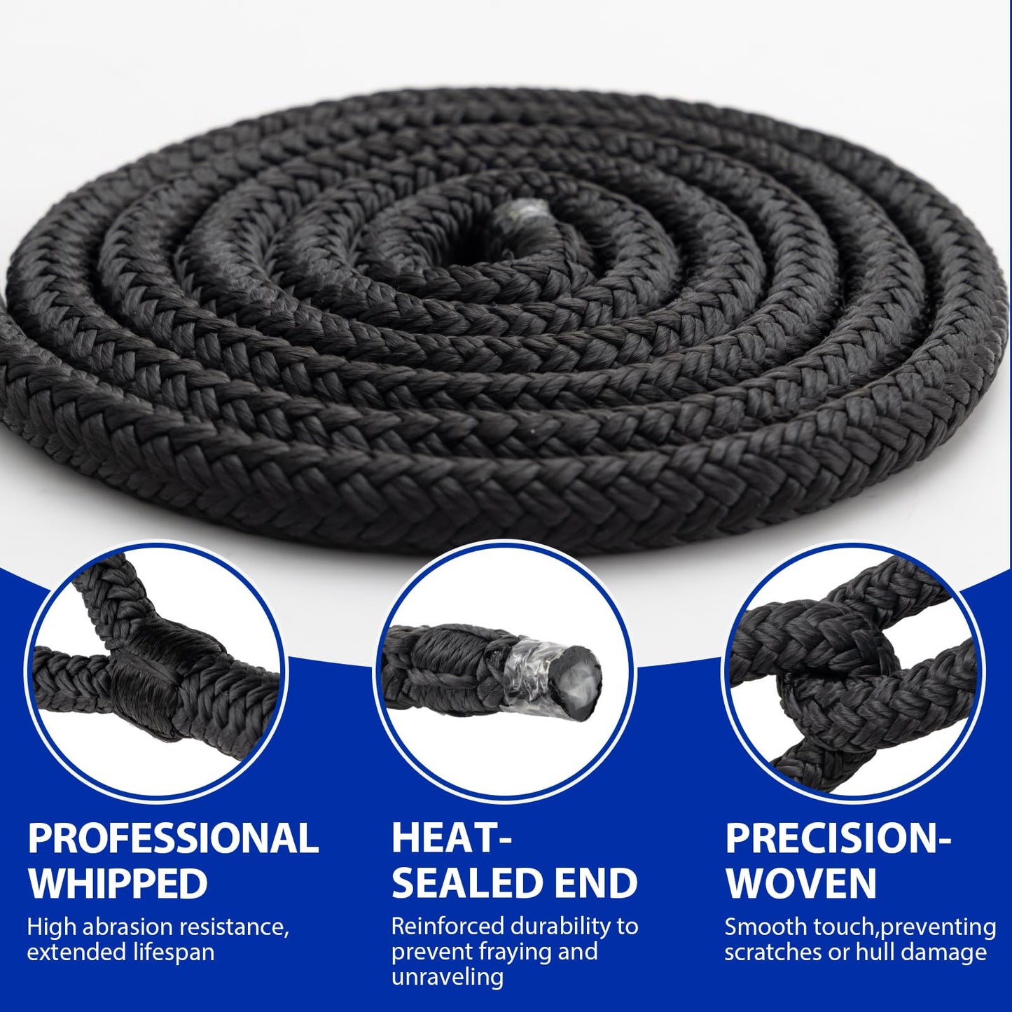 Boat Dock Lines Marine Rope - 5/8" x 15ft with Pre-Spliced 15" Loop Double Braided Nylon Ropes Bumper Tie Mooring Line for Boats Docking Pontoon Boating Accessories - 4 Pack