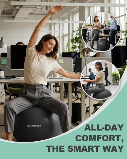 Trideer Yoga Ball Chair with Base for Office Desk, Exercise & Stability Ball Seat, Pilates Ball for Core Training, Pregnancy Ball for Comfort, Back Pain Relief & Active Sitting