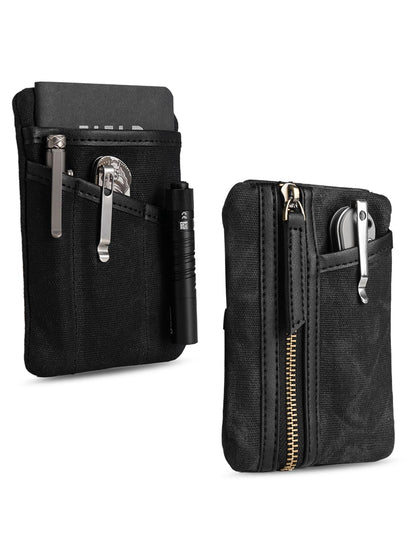 Sayram SP6 EDC Pouch, Waxed Canvas Compact Pocket Organizer, EDC Pocket Pouch for Men, Zippered Pocket Pouch, Mini EDC Organizer for Everyday Carry, Multitool Organizer Pouch (Oil Wax Black)