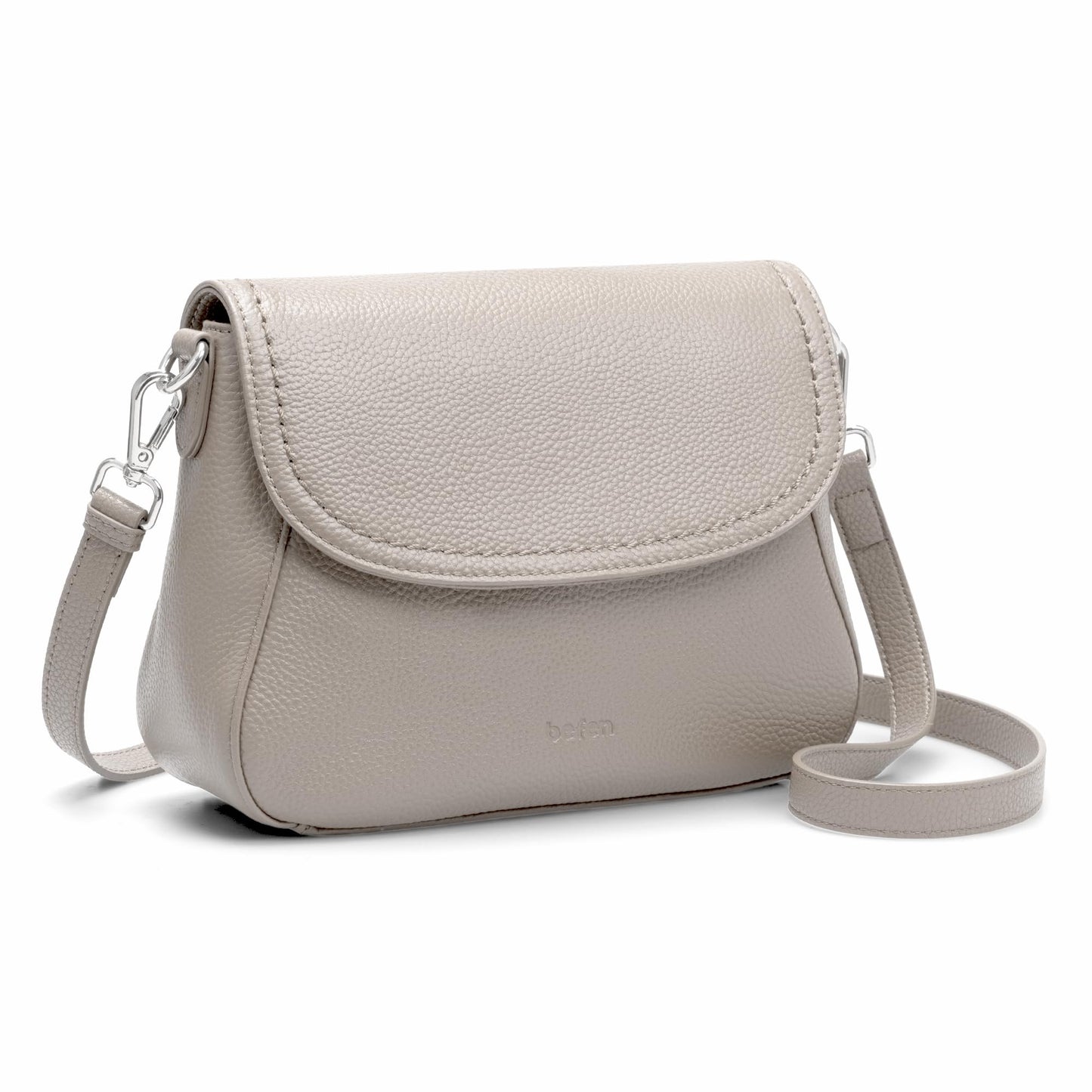 befen Real Leather Crossbody Saddle Bag Purses for Women Built in RFID Locking, Medium Cross Body Shoulder Handbags with Adjustable Straps - Grey Purse for Women