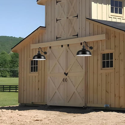 Outdoor Gooseneck Barn Light,16 Inch Dome Wall Sconce Farmhouse Exterior Mount Light Vintage Lighting Fixture Industrial Lantern, Entryway, Garage, 2 Pack, Black+White, (RZ007L-2 BK+WH)