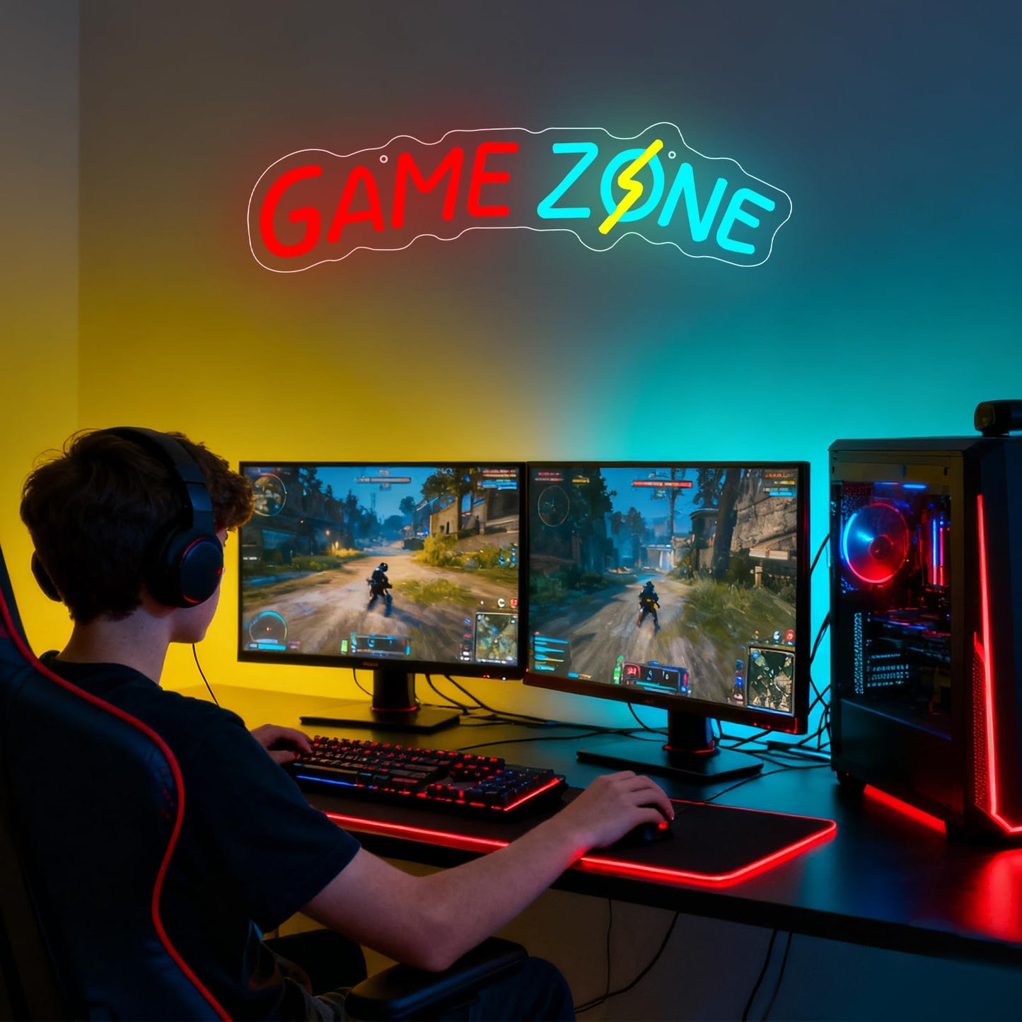 Game Zone Neon Sign, Gaming Neon Light for Game Room Wall Decor, Gamer Neon Signs for Boy Man Cave, Bedroom Decoration, Great Gift for Kids Friends Birthday Party