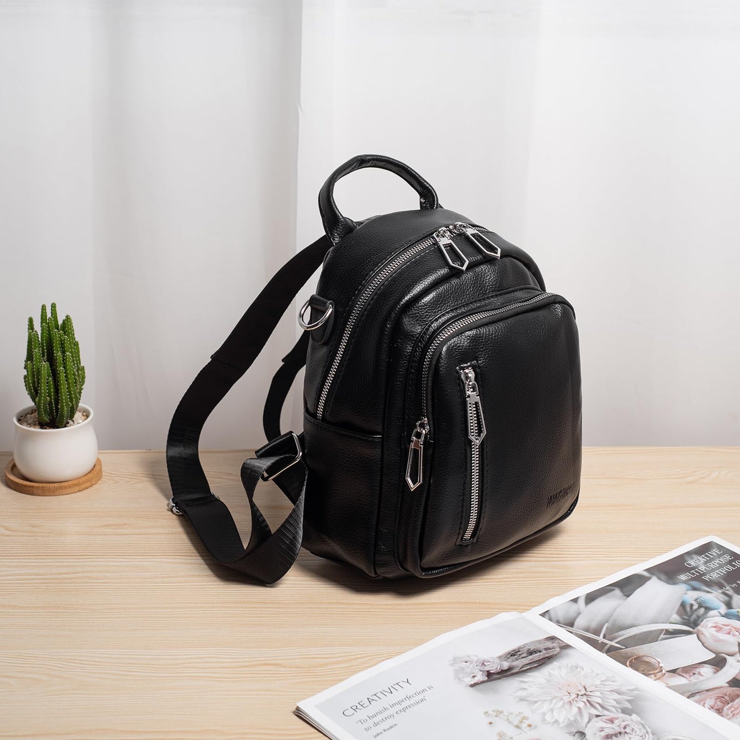 HUAZHIMAO Small Backpack Purse for Women Mini Backpacks PU Leather Women's Versatile 3 in 1 Fashion Handbag Travel Daypacks (Black)