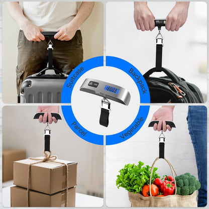Luggage Scale Dr.meter Travel Essentials Luggage Weight Scale Backlight LCD Display 110lb/50kg Electronic Balance Digital Postal Travel Accessories with Rubber Paint Handle Temperature Sensor Silver