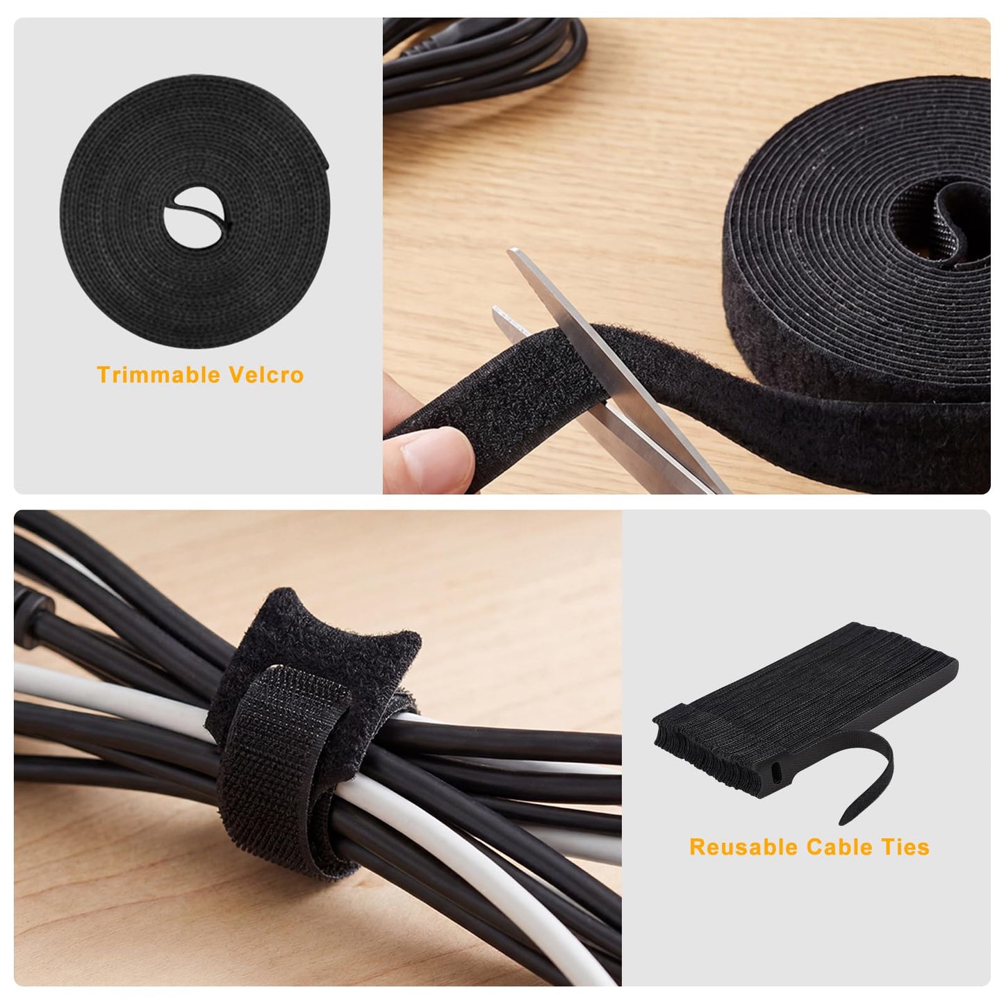 285 PCS Cable Management Kit - 4 Cable Sleeve Split, 50 Adhesive Cable Clips, 9 Cable Holder, 2 Roll Cable Organizer Straps, 200 Cable Zip Ties with 20 Mounts, for Computer TV Under Desk - Black