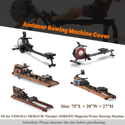 Andacar Rowing Machine Cover, Rower Outdoor Cover for Concept 2 Rowing Machine Waterproof Row Machine Cover for Hydrow Rowing Machine, Dustproof Fitness Equipment Protective Cover (75" L×20" W×27" H)