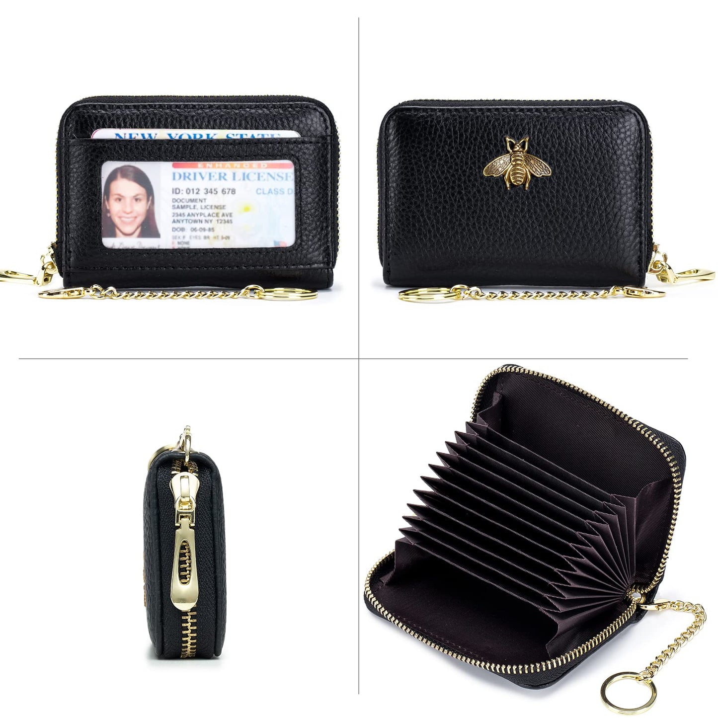 imeetu RFID Credit Card Holder, Small Leather Zipper Card Case Wallet with Keychain and ID Window for Women (Pro,Olive Green)