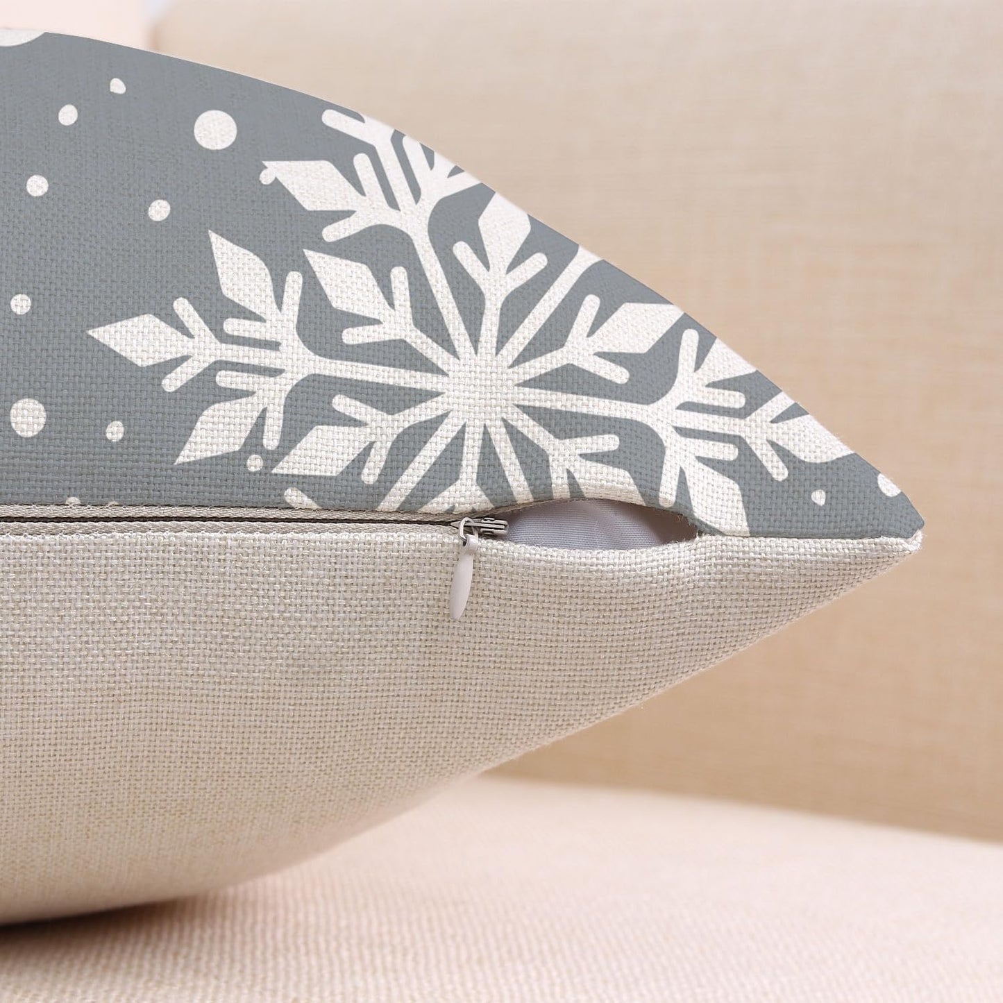 Gujiahone Green Christmas Pillow Covers 18x18 Inch Set of 2 Snowflakes Linen Square Winter Holiday Decoration Cushion Case for Sofa Couch Bed Living Room (Grey)
