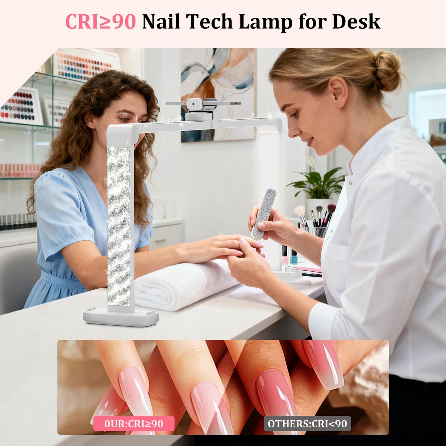 iVict Nail Desk Lamp, 34" Nails Tech Light with Phone Stand, 0-100% Adjustable Brightness, 3000K-6000K Color Temperature Led Desk lamp for Nail, Tattoos, Eyebrows, Beauty(Diamond, Large)