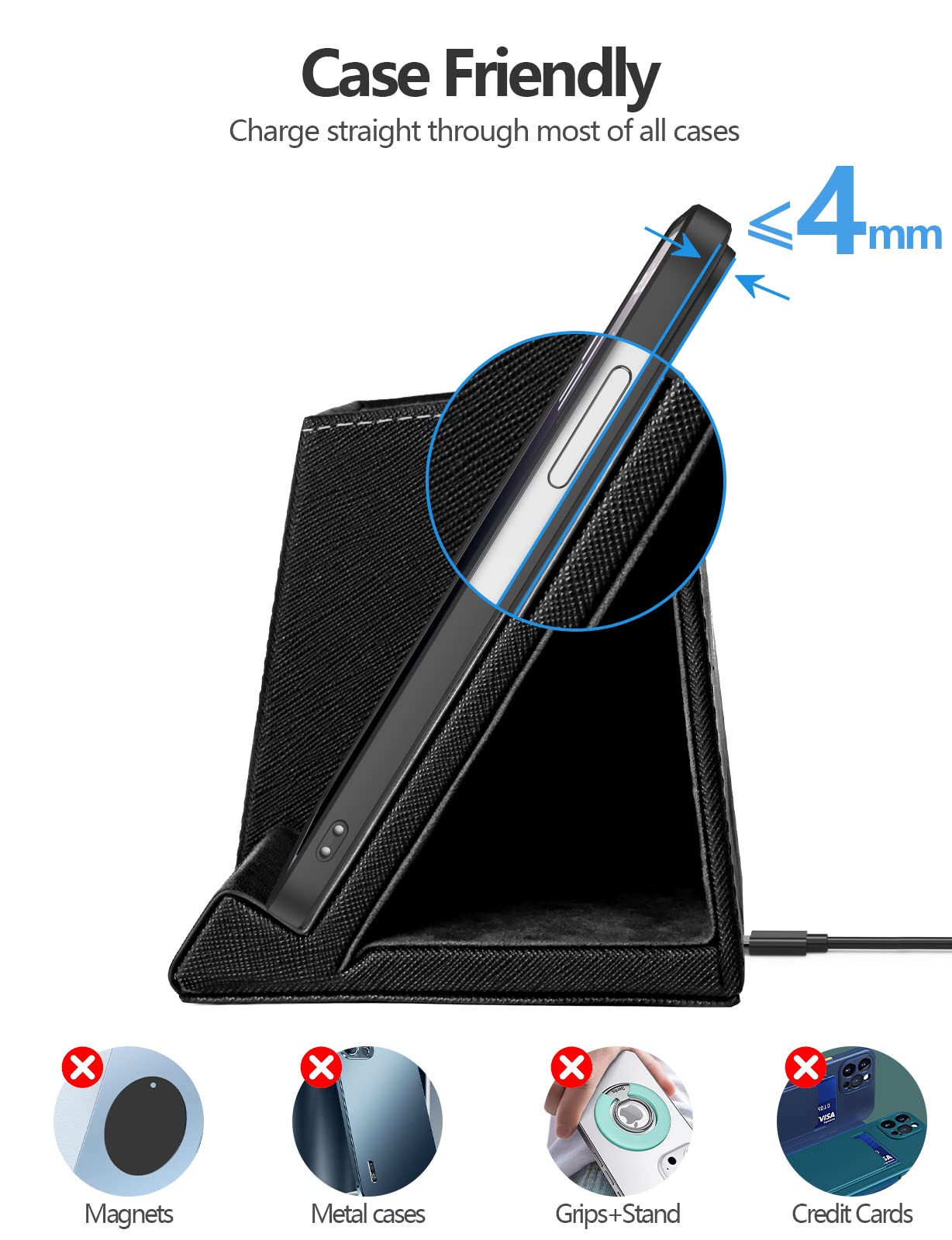 Desk Supplies Organizer, Multi-Functional Pencil Pen Holder with Wireless Charger, Desktop Stationery Organizer, Home Office Supply Storage Box Caddy (Black)