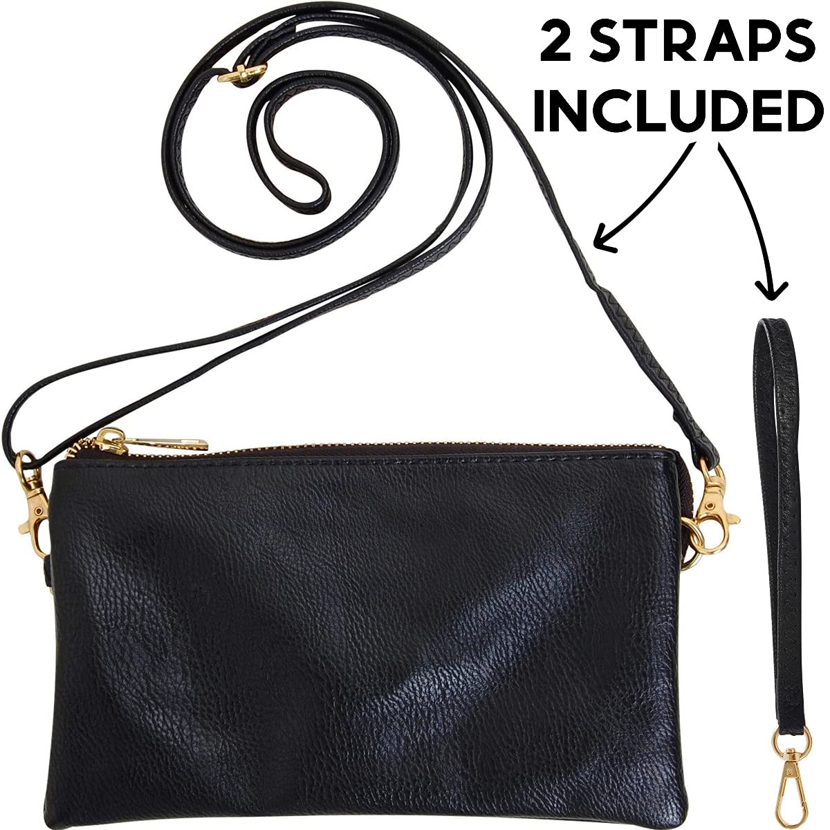 Humble Chic NY Black Wristlet Purses for Women - Small Black Crossbody Purse, Vegan Leather Wristlet Wallets for Women, Small Phone Wallets, Dressy Evening Handbags, Vegan Leather Crossbody Bag